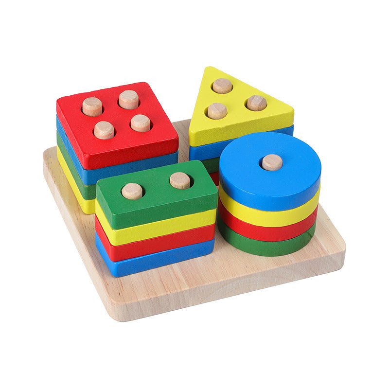 Wooden Toys Rattles Educational Toy Rainbow Blocks Montessori Baby Colorful Kids Music